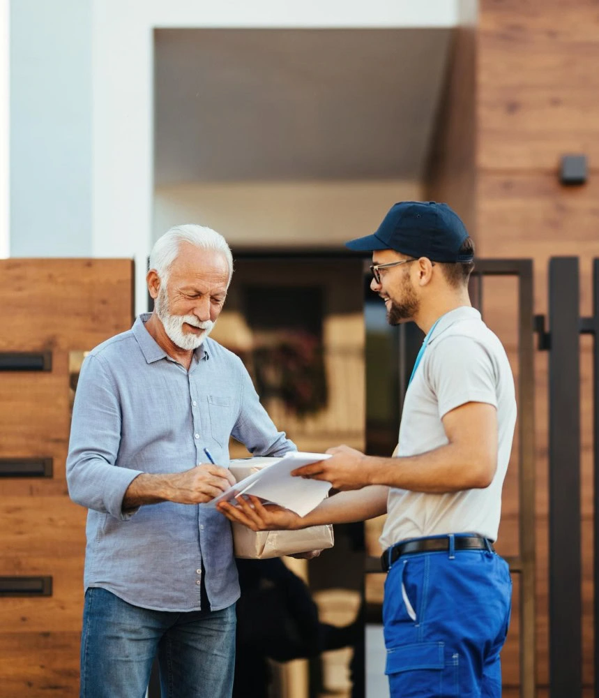 technician handing papers to client