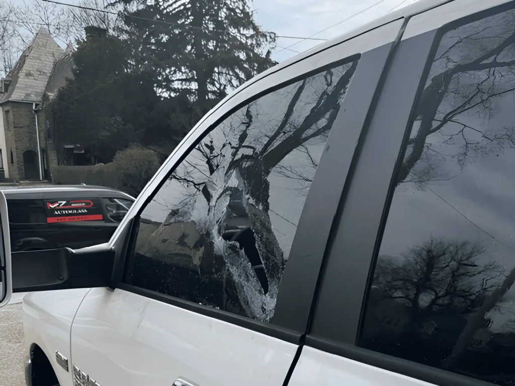 broken side window
